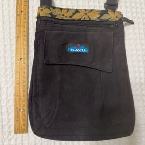 Kavu Black Messenger Bag with Yellow Floral Trim